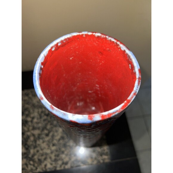 Destinos S.A. Portugal Red Grey Speckled Round Flower Vase Pottery Mid Century - Picture 2 of 5